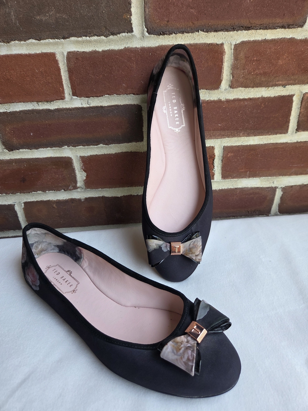 Ted Baker Black Floral Bow Ballet Flats